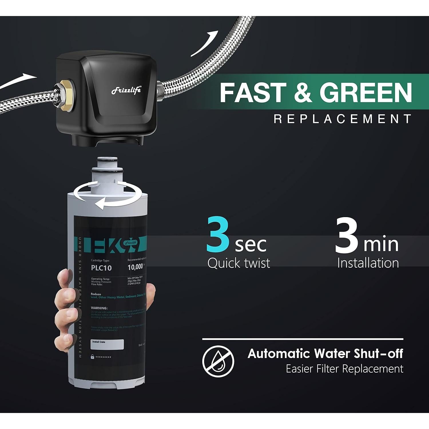 Filtro de Agua Bajo Fregadero Frizzlife FK99, 99.99% Cloro y Plomo