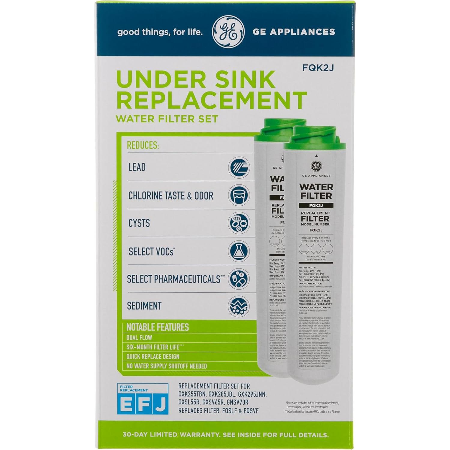 Filtro de Agua Doble Flujo GE FQK2J - 2 Piezas, Reduce Sedimentos