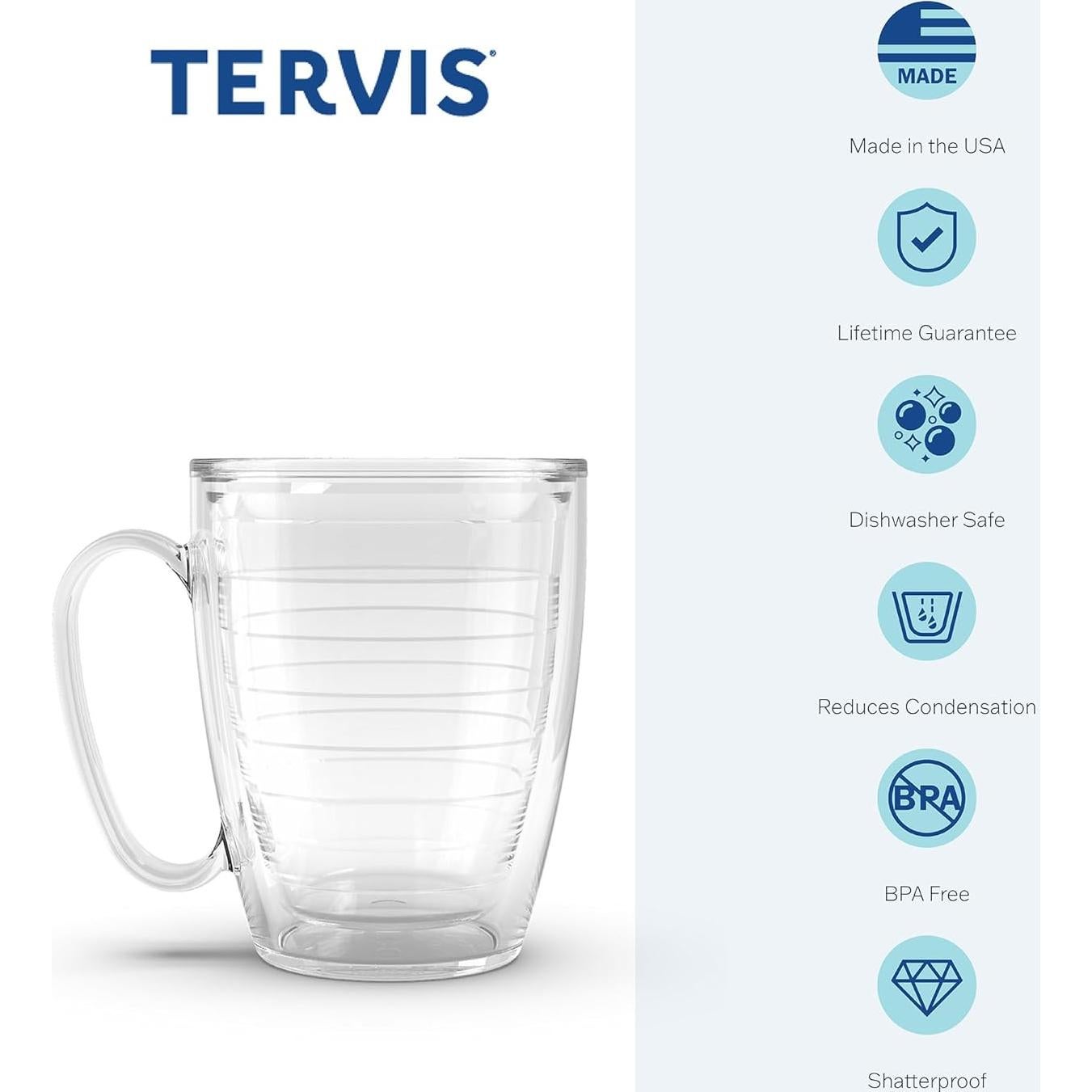 Vaso Aislado Tervis 16oz Claro Doble Pared Hecho en EE. UU.
