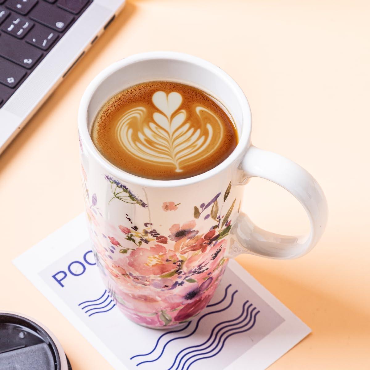 Taza de Viaje Cerámica Topadorn Jardín Rosa 0.5L Reutilizable