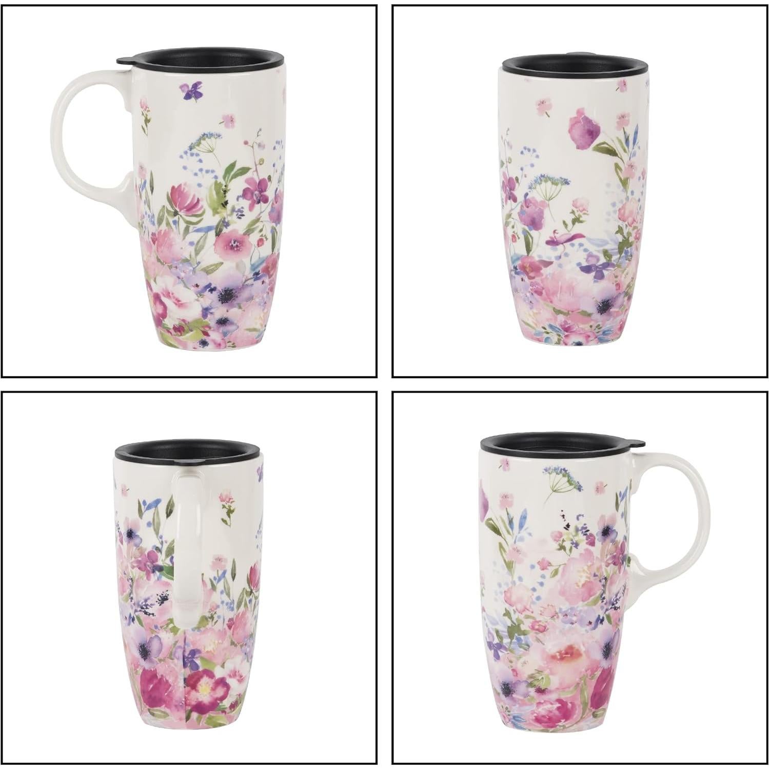 Taza de Viaje Cerámica Topadorn Jardín Rosa 0.5L Reutilizable
