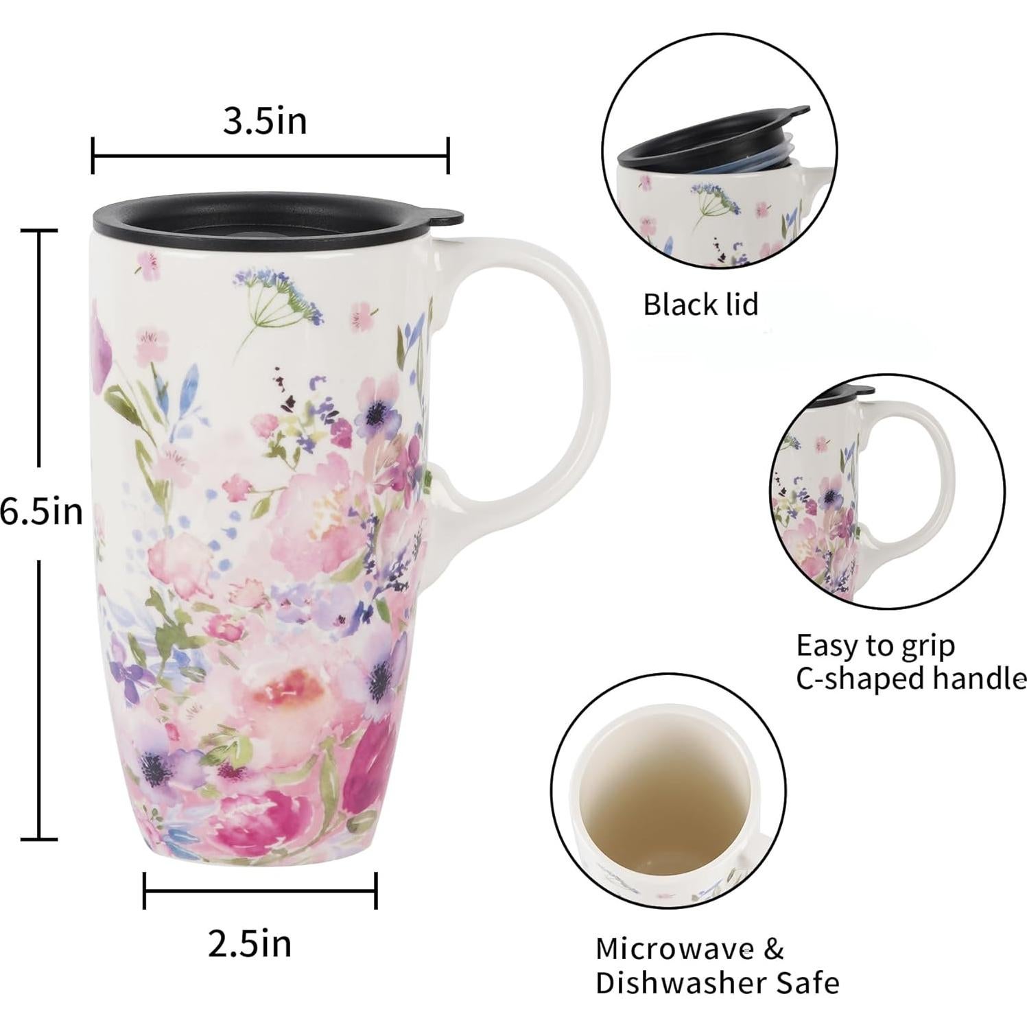 Taza de Viaje Cerámica Topadorn Jardín Rosa 0.5L Reutilizable