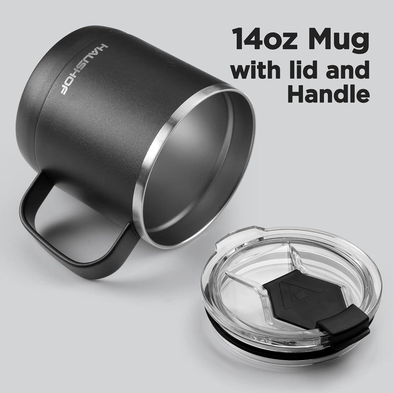 Taza de Café Aislada HAUSHOF 414 ml Acero Inoxidable Negra