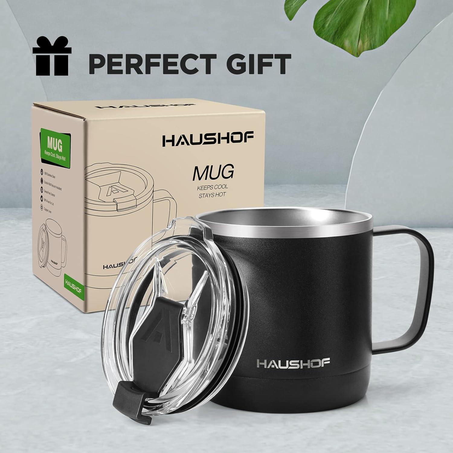 Taza de Café Aislada HAUSHOF 414 ml Acero Inoxidable Negra