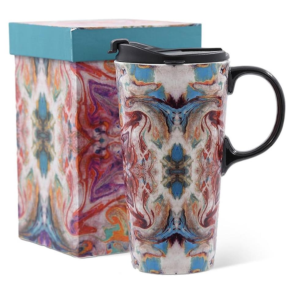 Taza de Cerámica de Viaje Topadorn 0.5L con Tapa Sellada