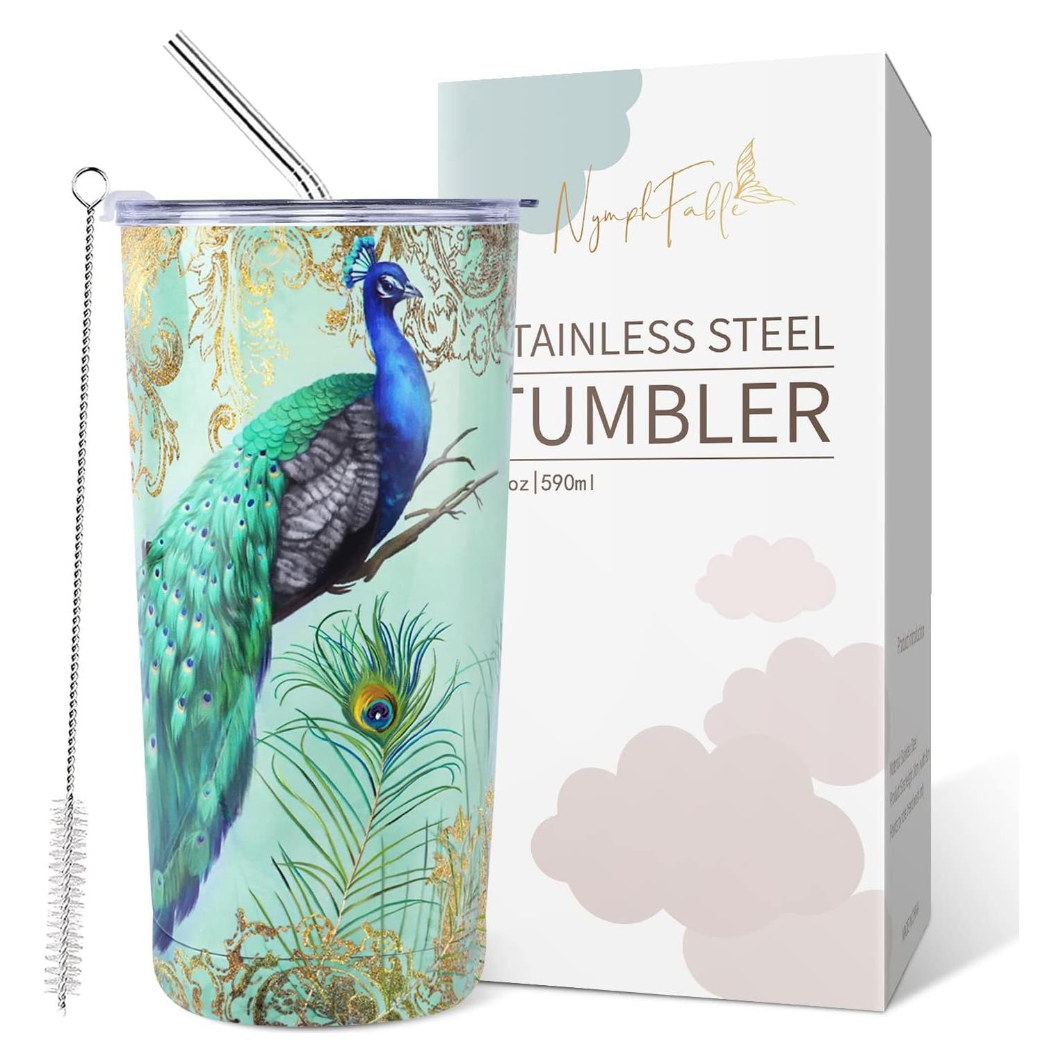 Taza Aislada NymphFable 600ml Pavo Real con Popote y Tapa