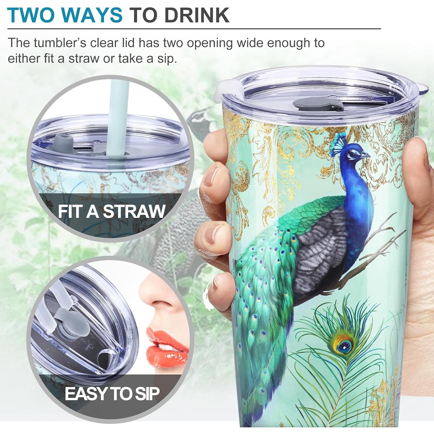 Taza Aislada NymphFable 600ml Pavo Real con Popote y Tapa