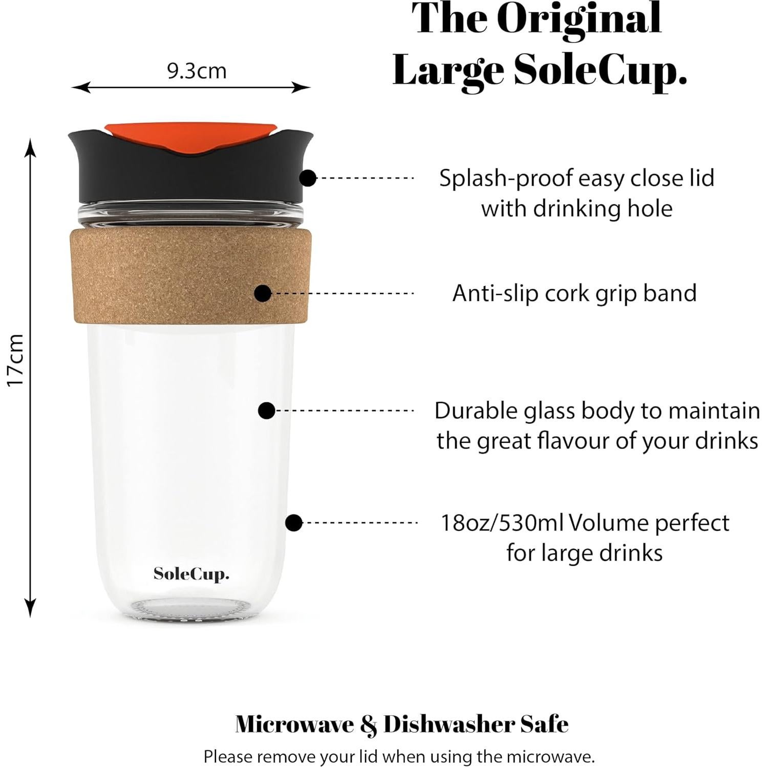 Taza de Viaje Grande SoleCup 530ml Aislada Libre de BPA Negra