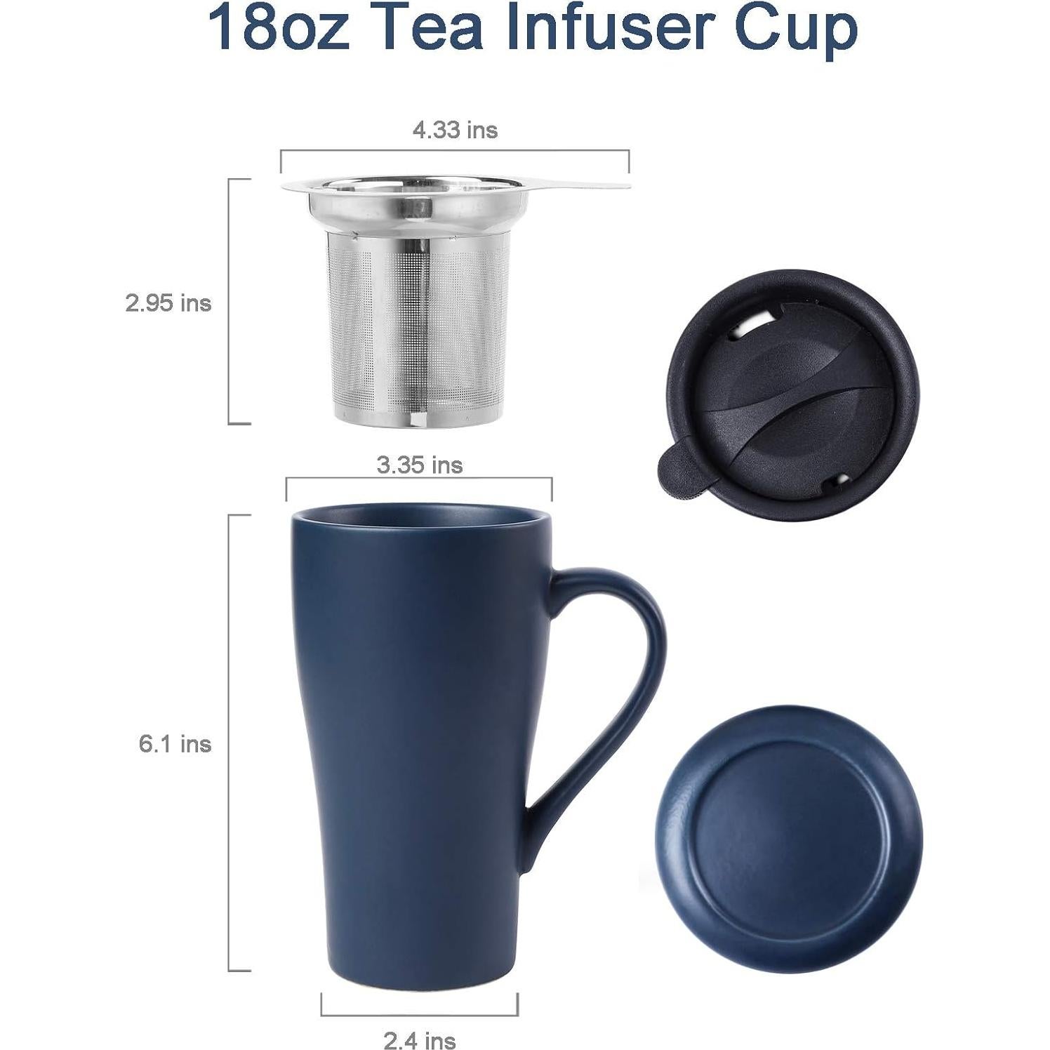 Taza de Té Grande ARRADEN con Infusor y 2 Tapas Azul 540ml