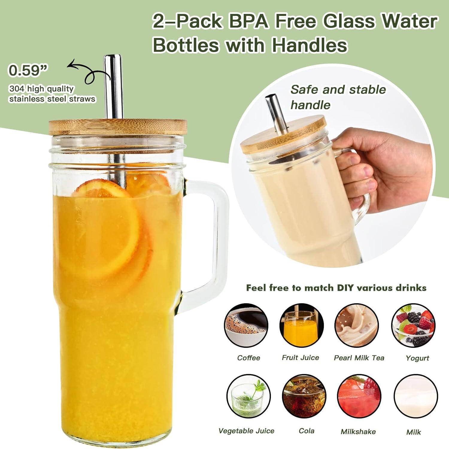 Tazas de vidrio Birity 24 oz con tapa y popote - Paquete de 4