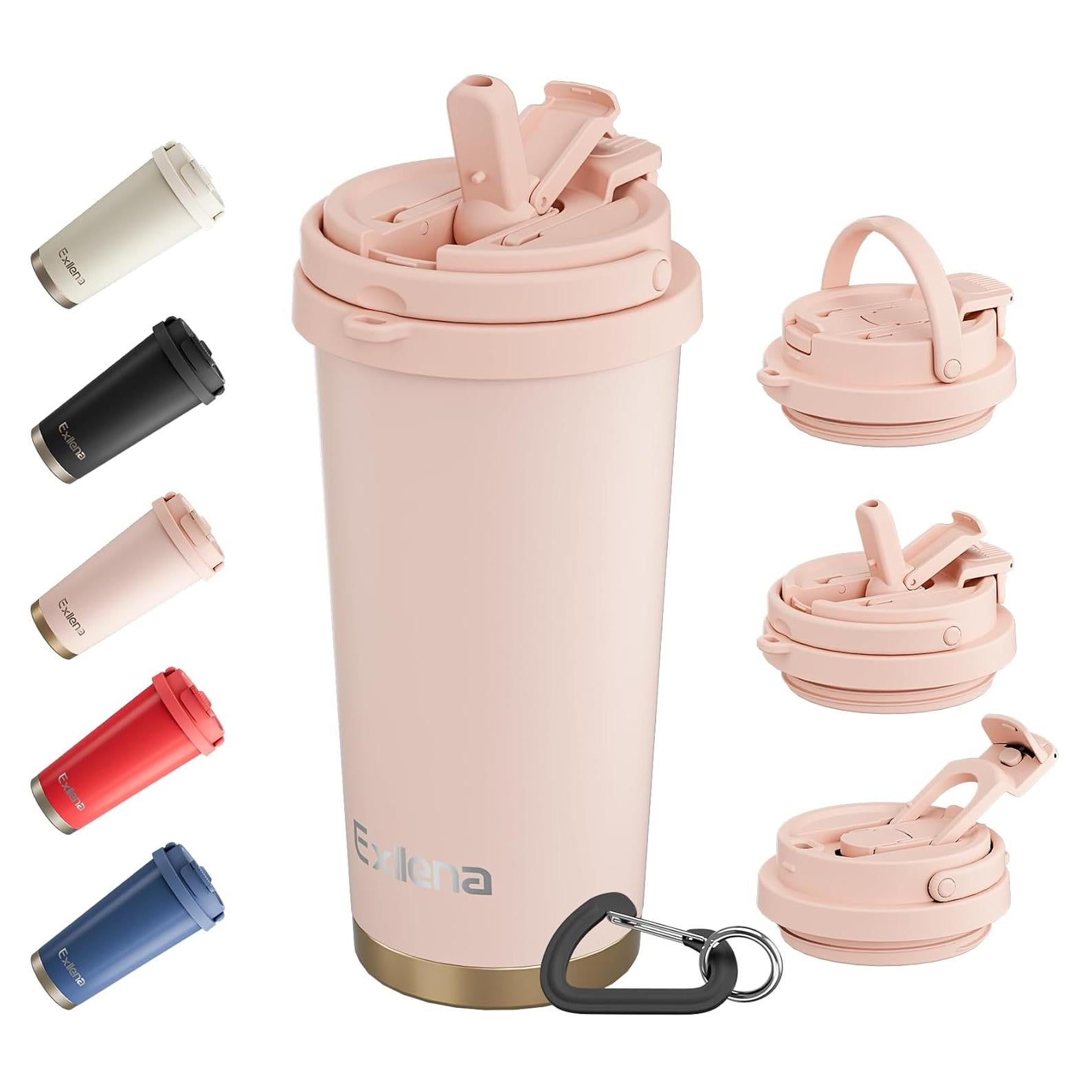 Taza de viaje Exllena 500ml acero inoxidable a prueba de fugas rosa