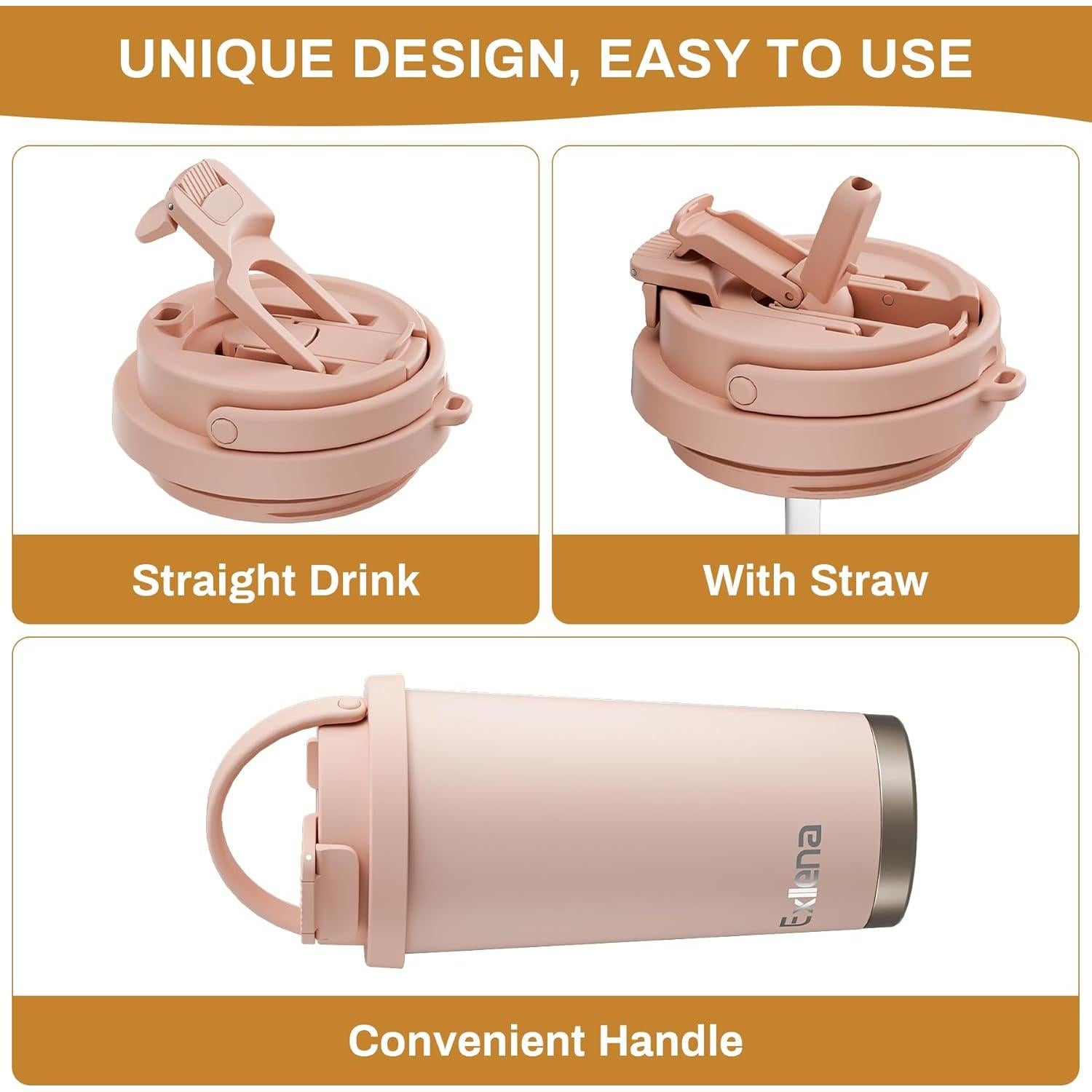 Taza de viaje Exllena 500ml acero inoxidable a prueba de fugas rosa