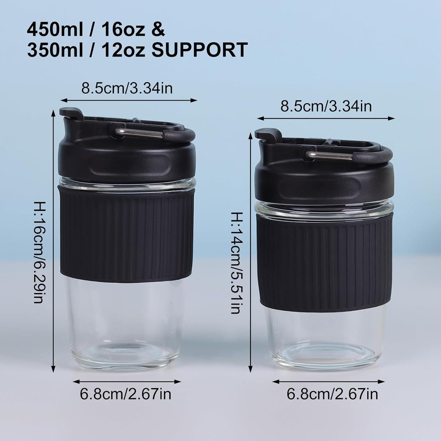 Taza de Vidrio Reutilizable Sivaphe 450 ml Negra a Prueba de Fugas