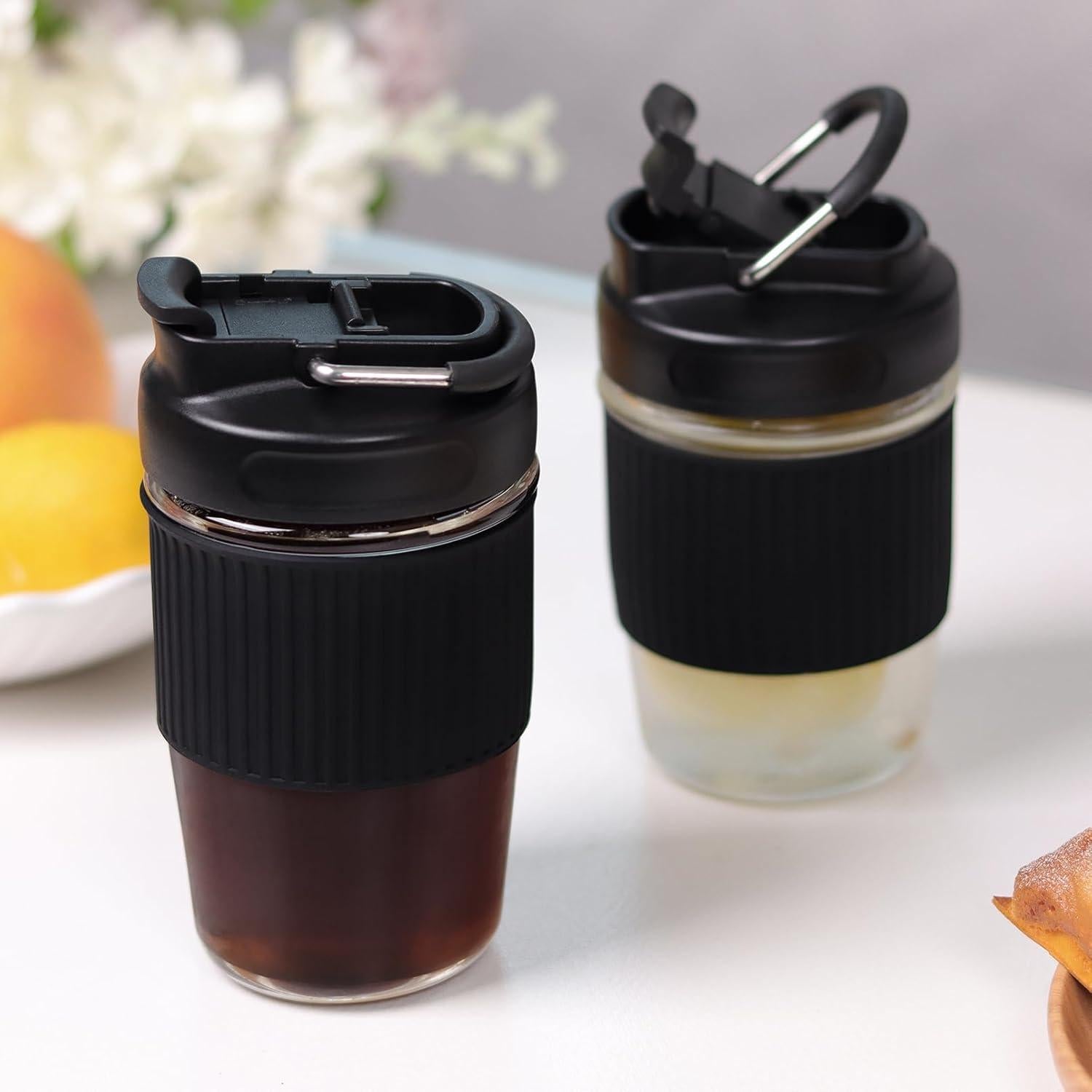 Taza de Vidrio Reutilizable Sivaphe 450 ml Negra a Prueba de Fugas