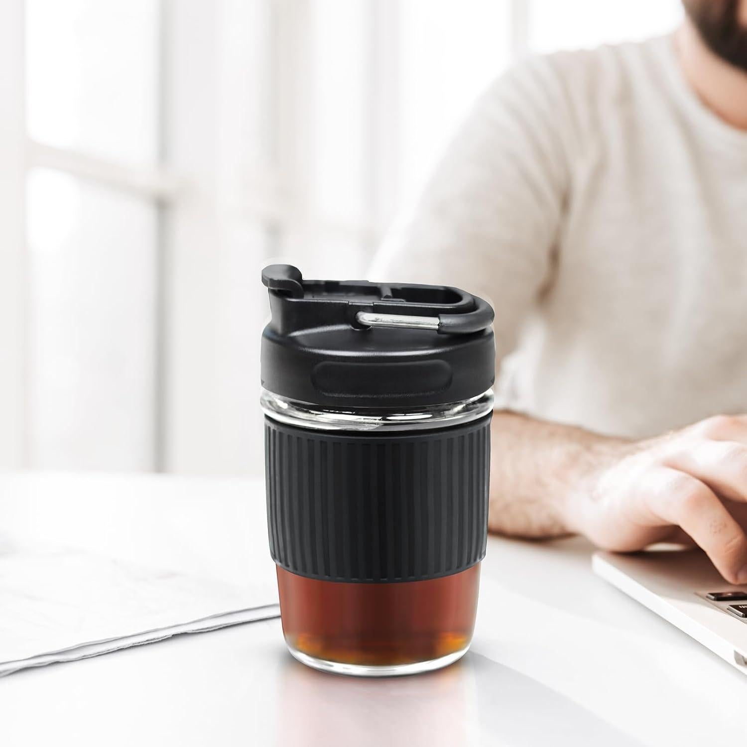 Taza de Vidrio Reutilizable Sivaphe 450 ml Negra a Prueba de Fugas