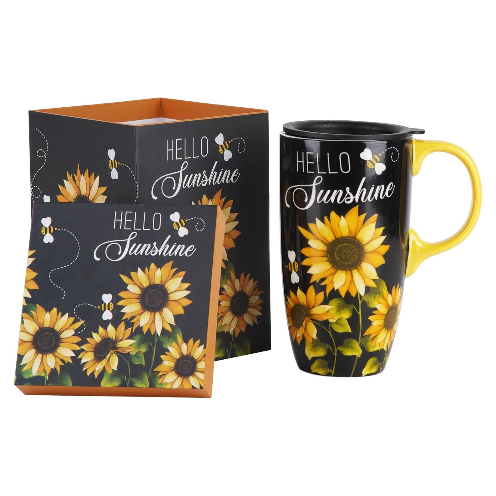 Taza de Cerámica Topadorn Girasol 500ml con Tapa y Asa
