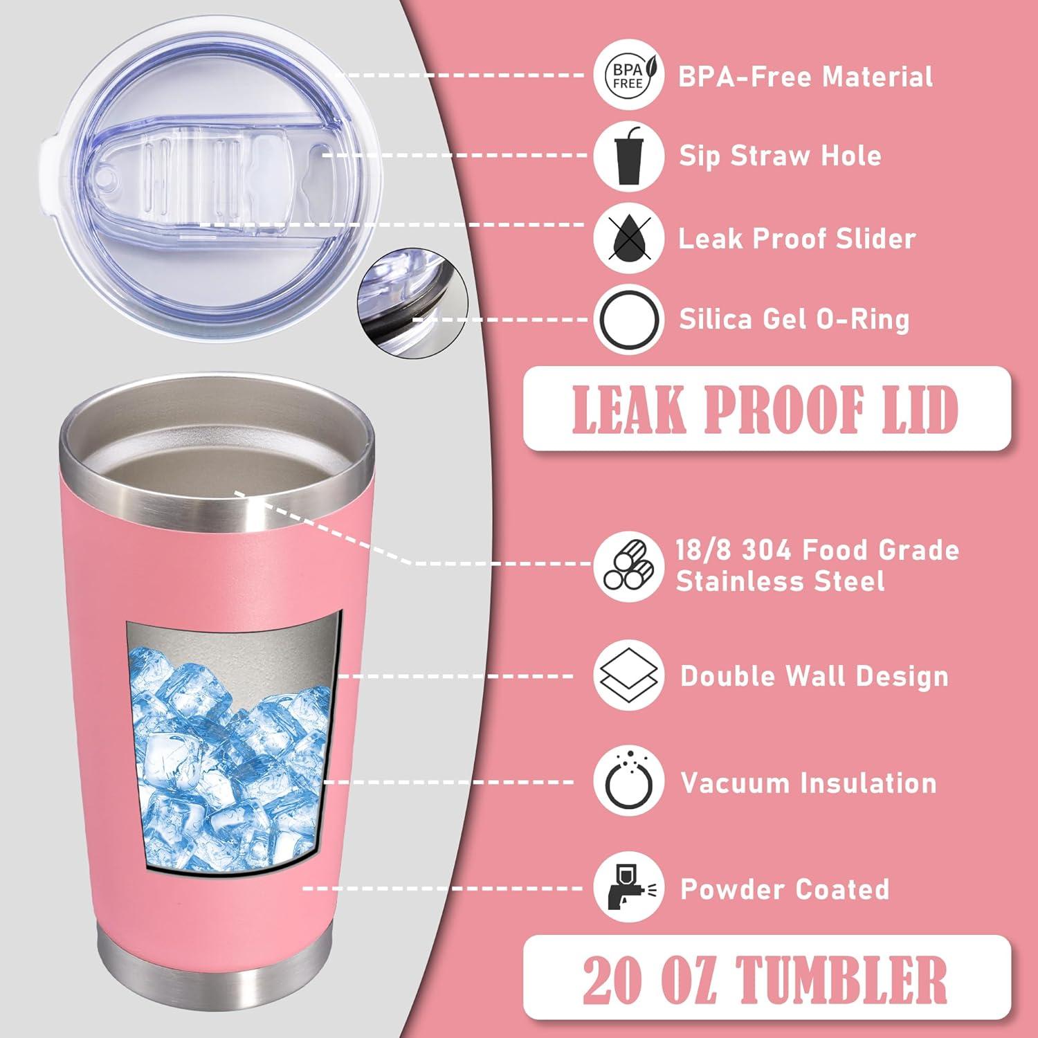 Vaso de Café de Viaje AEPDTD 20 oz Rosa Acero Inoxidable Aislado