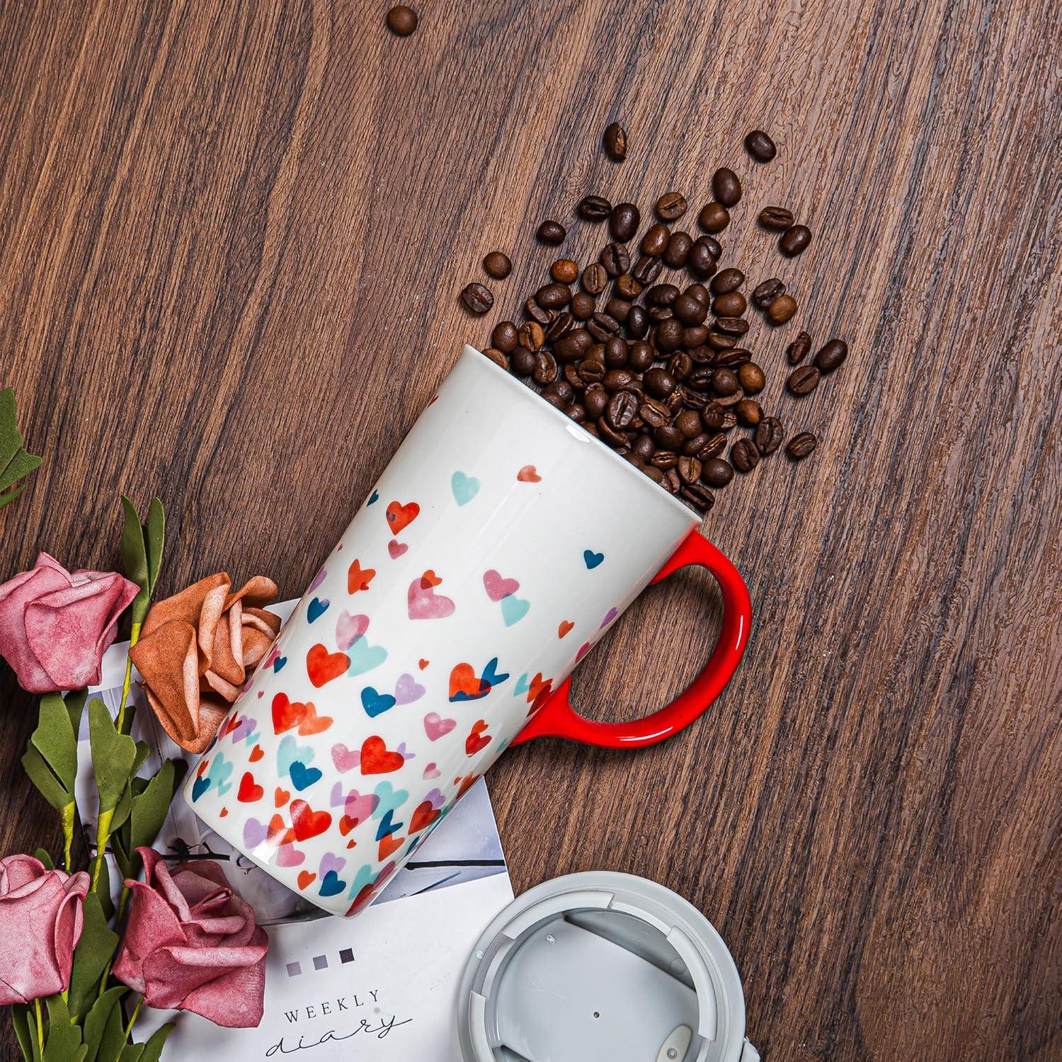 Taza de Cerámica Topadorn 500 ml con Tapa a Prueba de Derrames