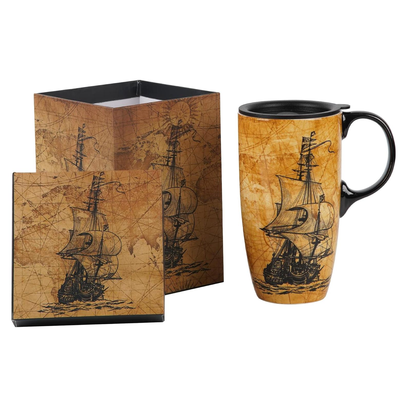 Taza de Cerámica Topadorn 500ml con Tapa y Asa Vintage