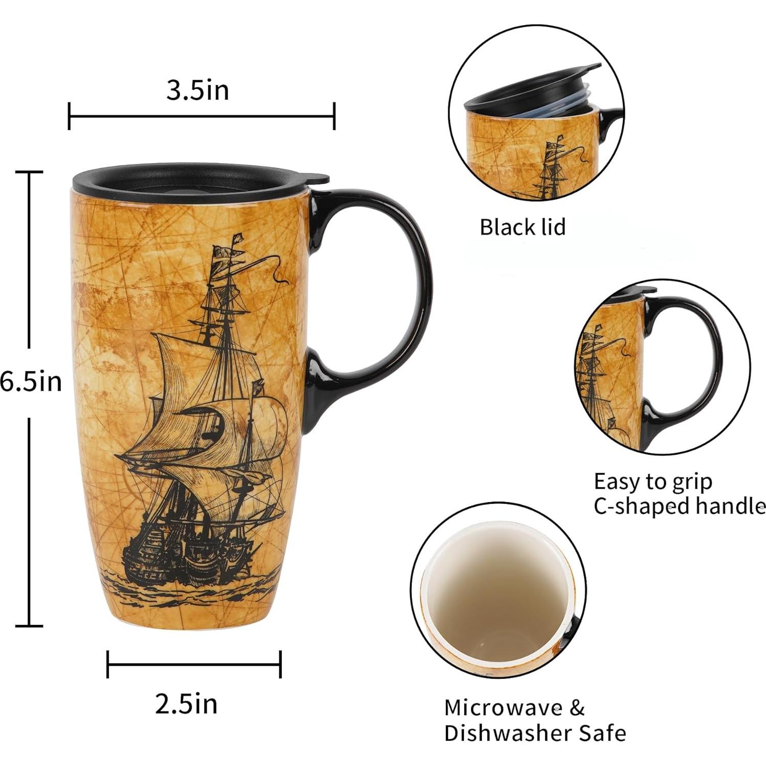 Taza de Cerámica Topadorn 500ml con Tapa y Asa Vintage