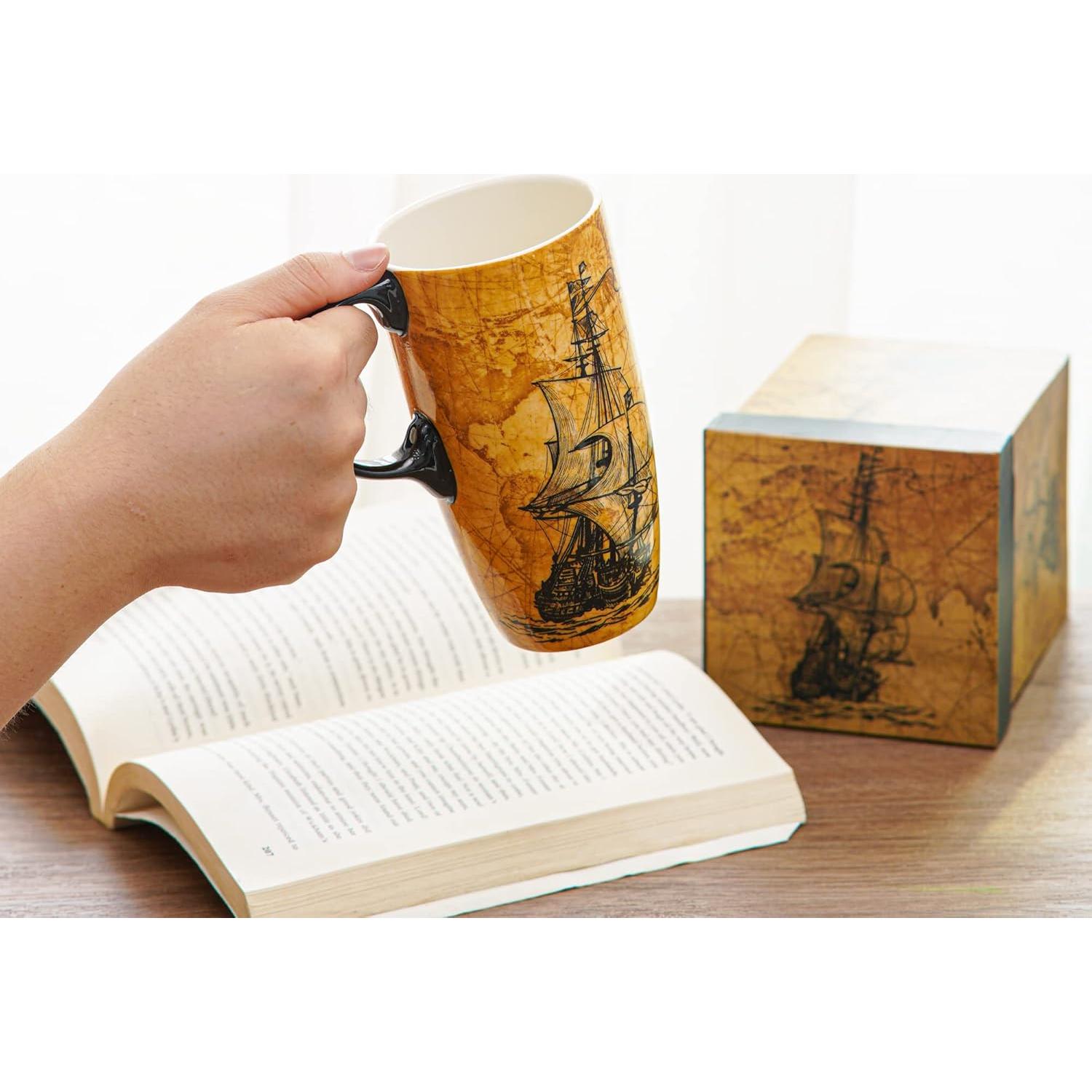 Taza de Cerámica Topadorn 500ml con Tapa y Asa Vintage