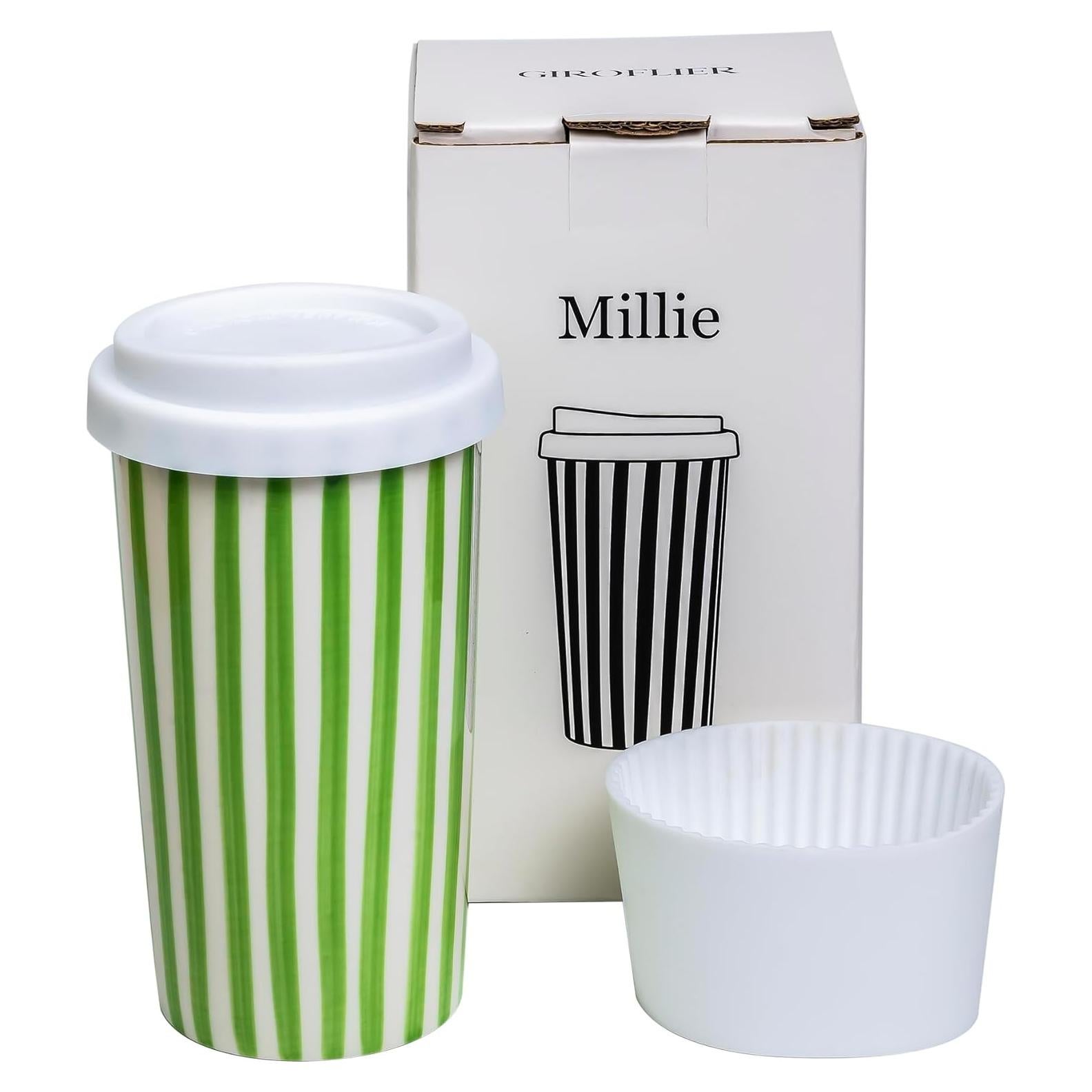 Taza de Cerámica de Viaje GIROFLIER 12oz Verde Apta Microondas