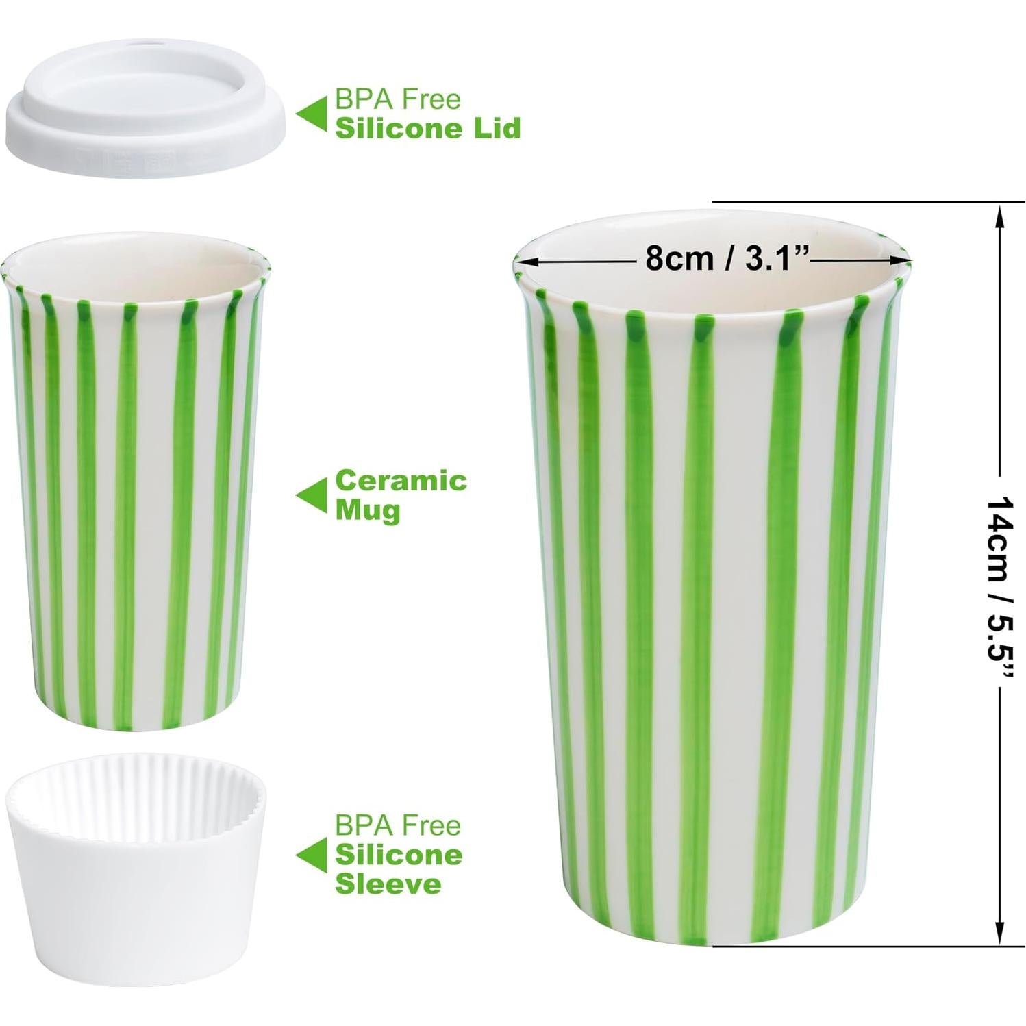 Taza de Cerámica de Viaje GIROFLIER 12oz Verde Apta Microondas