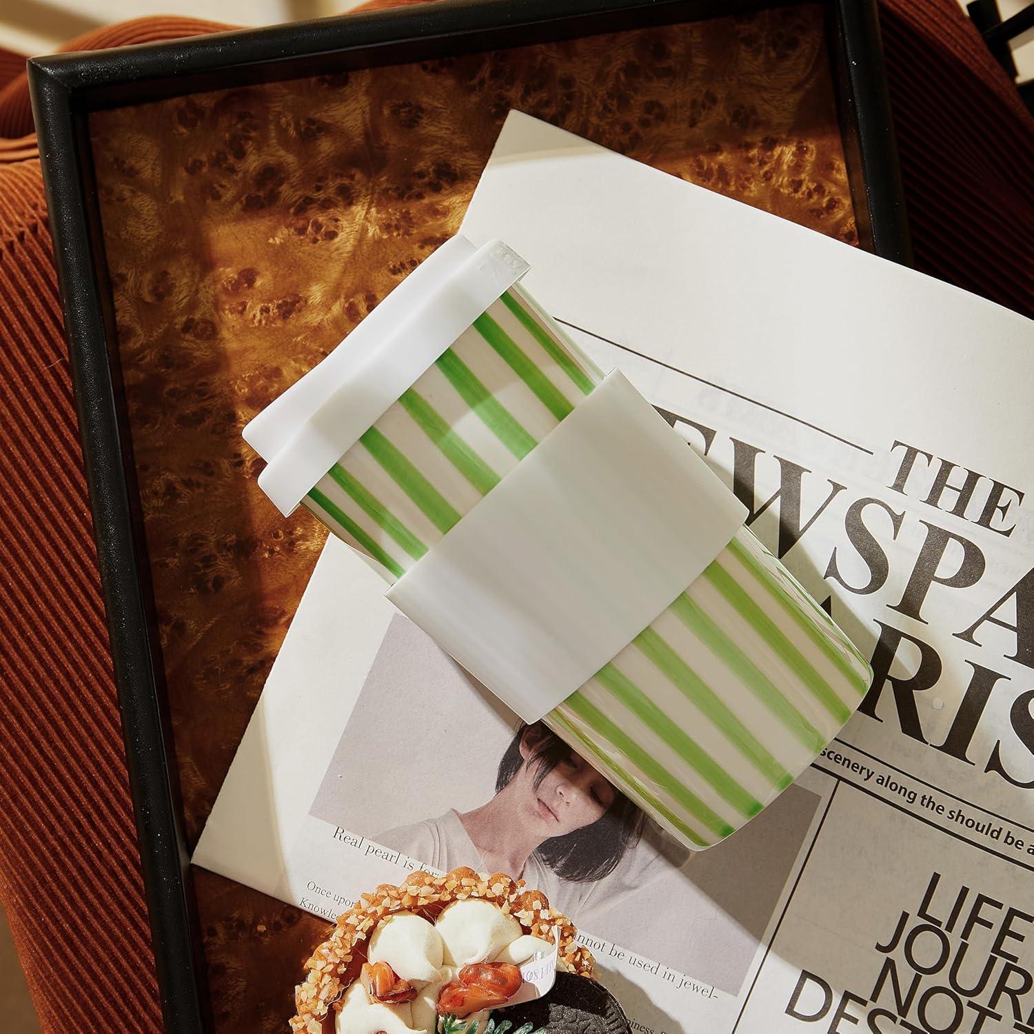 Taza de Cerámica de Viaje GIROFLIER 12oz Verde Apta Microondas