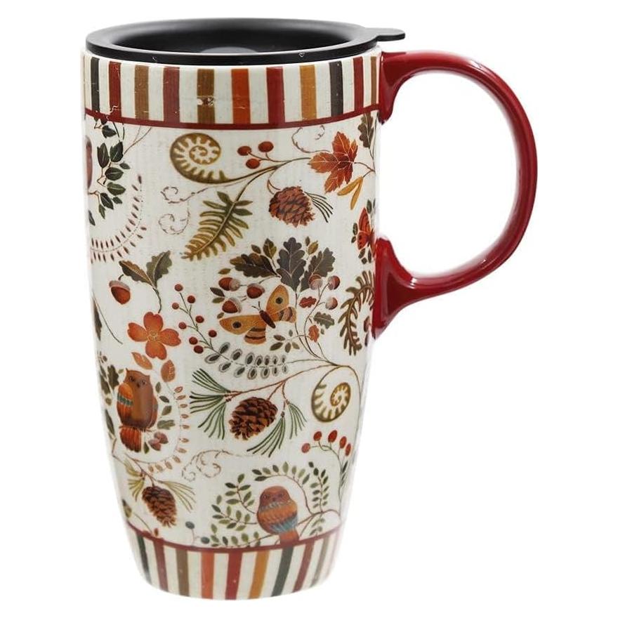 Taza de Cerámica Topadorn 500 ml con Tapa y Asa Floral