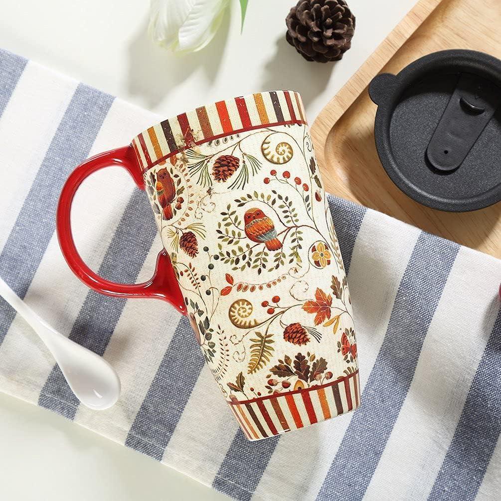 Taza de Cerámica Topadorn 500 ml con Tapa y Asa Floral