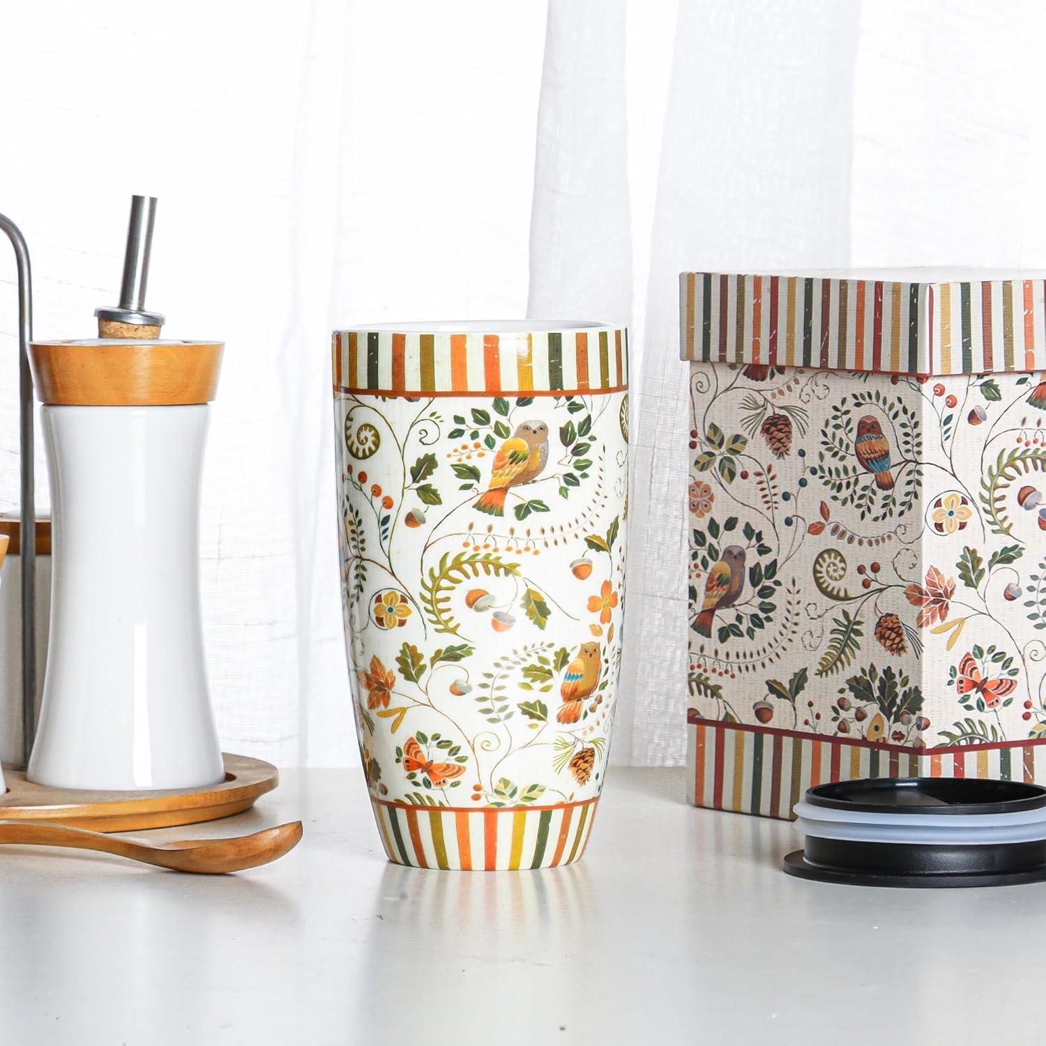 Taza de Cerámica Topadorn 500 ml con Tapa y Asa Floral