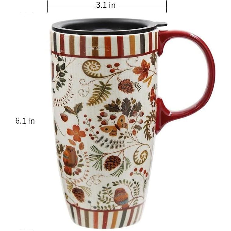 Taza de Cerámica Topadorn 500 ml con Tapa y Asa Floral