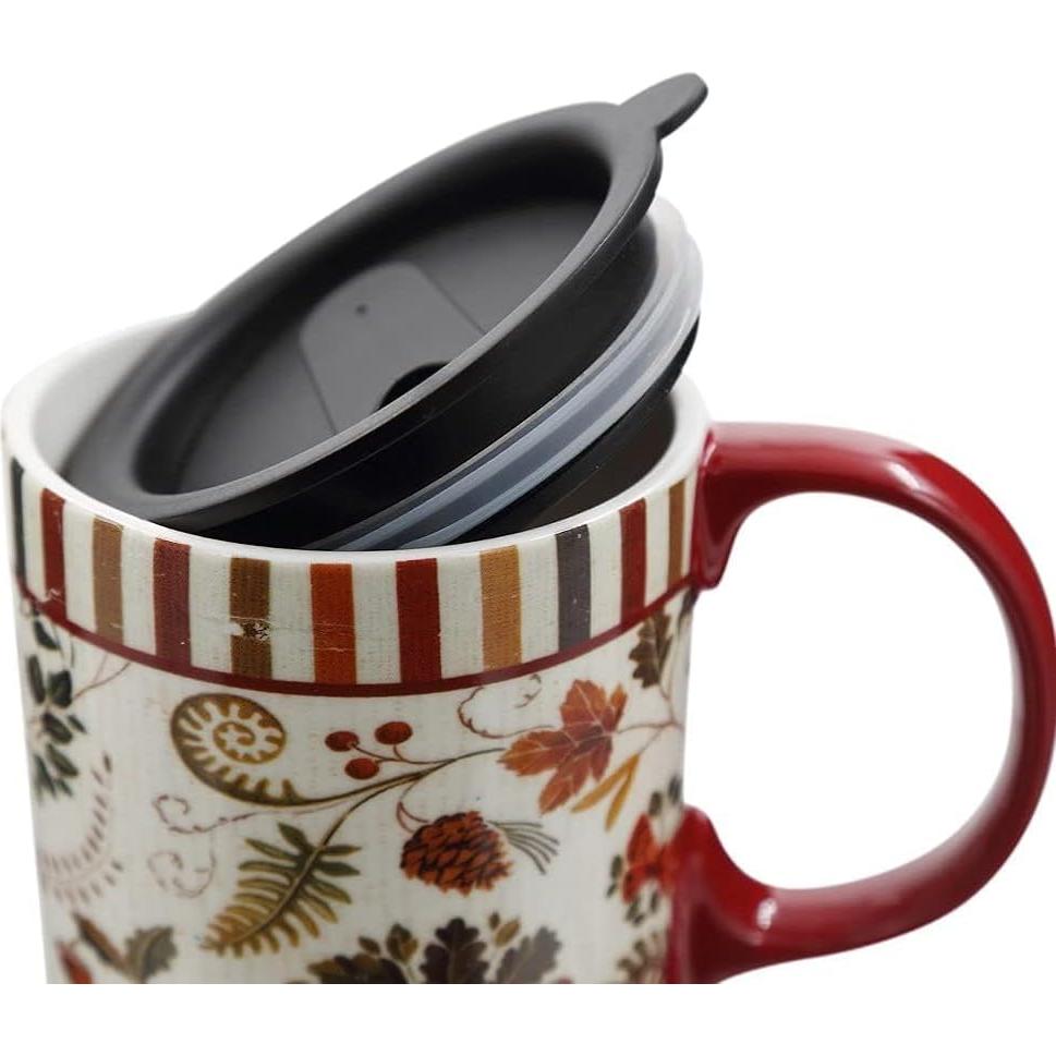 Taza de Cerámica Topadorn 500 ml con Tapa y Asa Floral