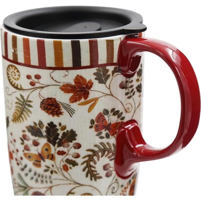 Taza de Cerámica Topadorn 500 ml con Tapa y Asa Floral