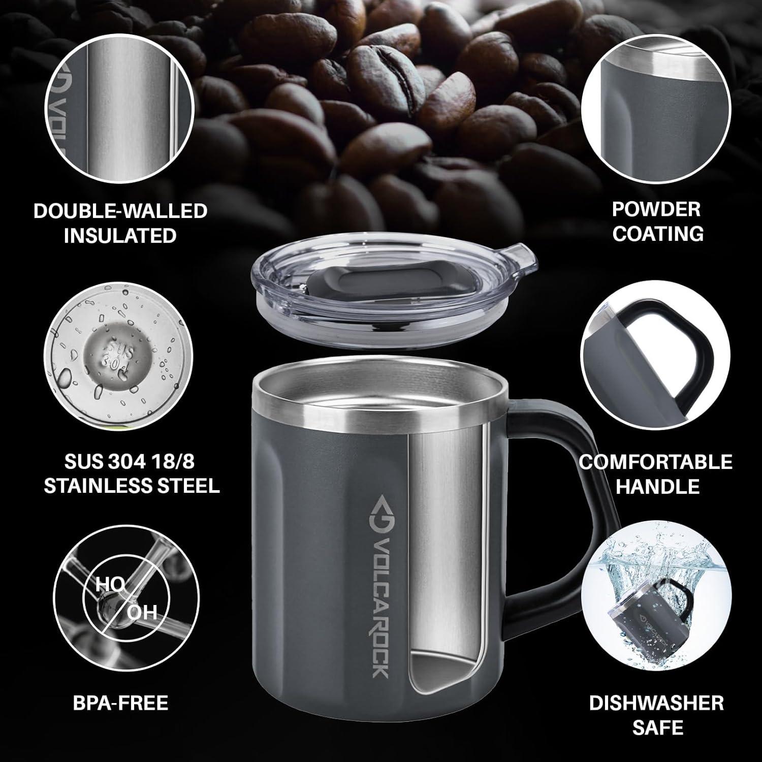 Taza de café VOLCAROCK 0.47 L acero inoxidable gris aislada