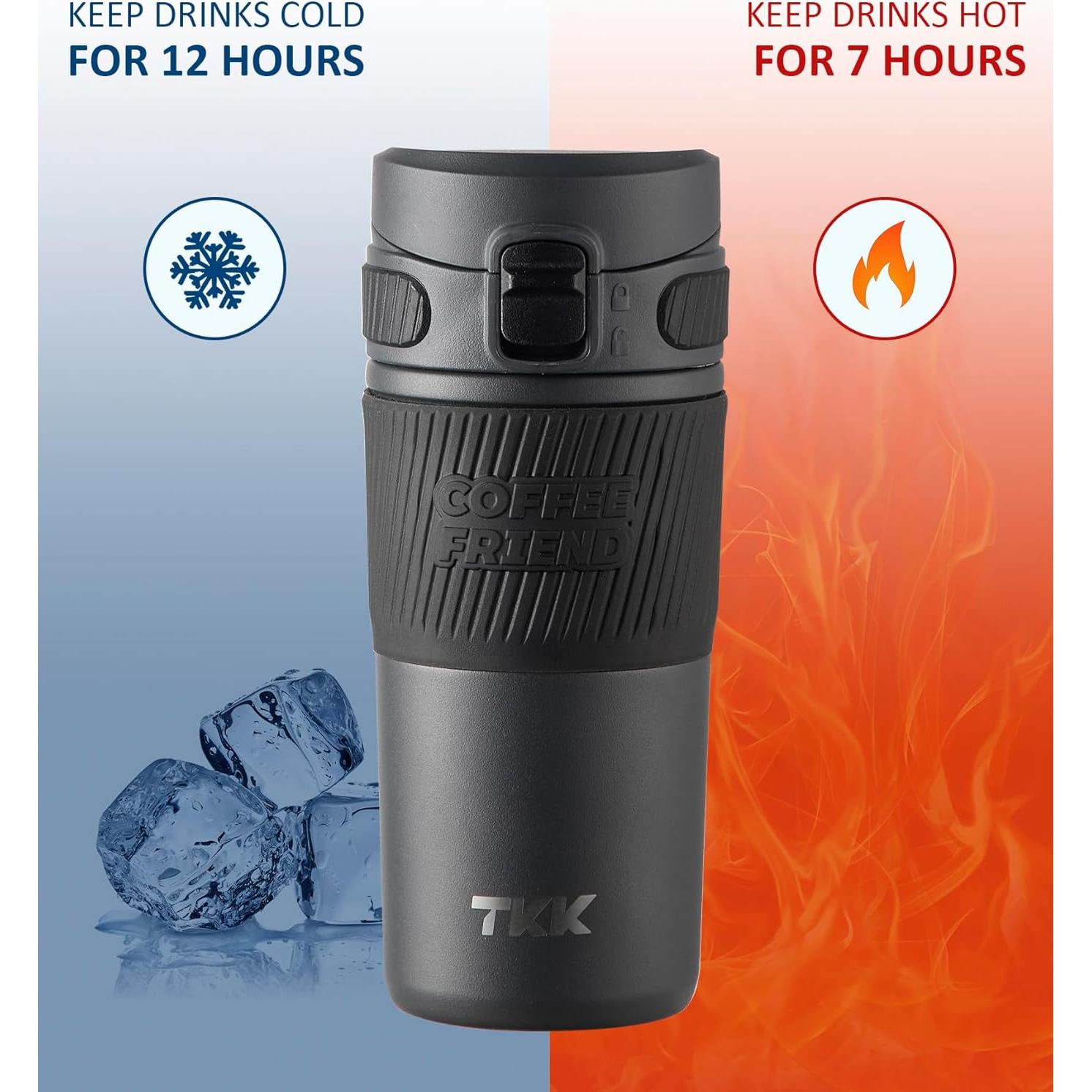 Taza de Viaje TKK 15 oz Acero Inoxidable Aislada Gris