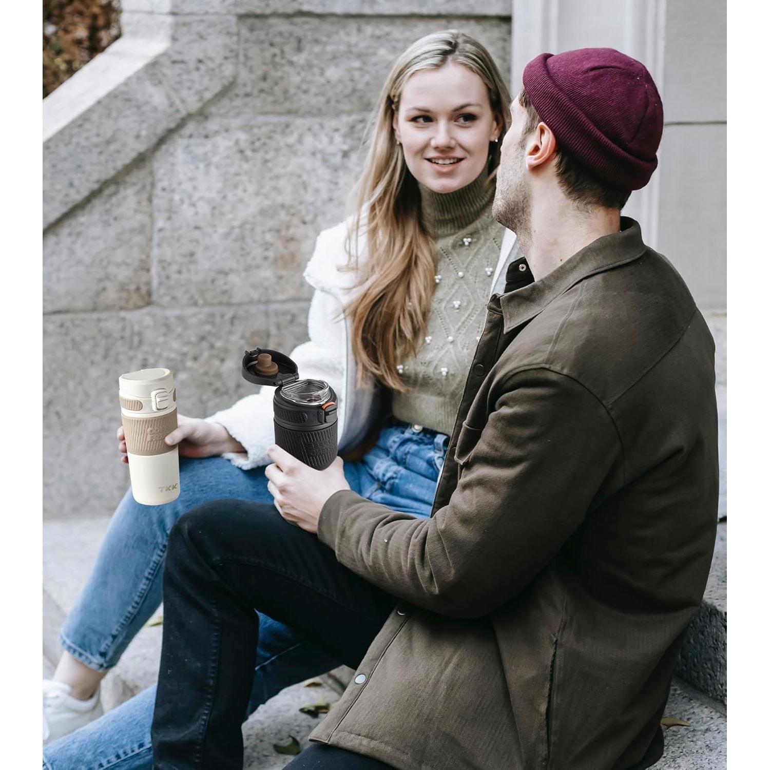 Taza de Viaje TKK 15 oz Acero Inoxidable Aislada Gris