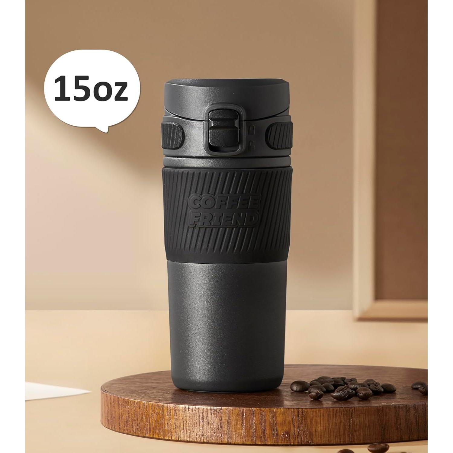 Taza de Viaje TKK 15 oz Acero Inoxidable Aislada Gris