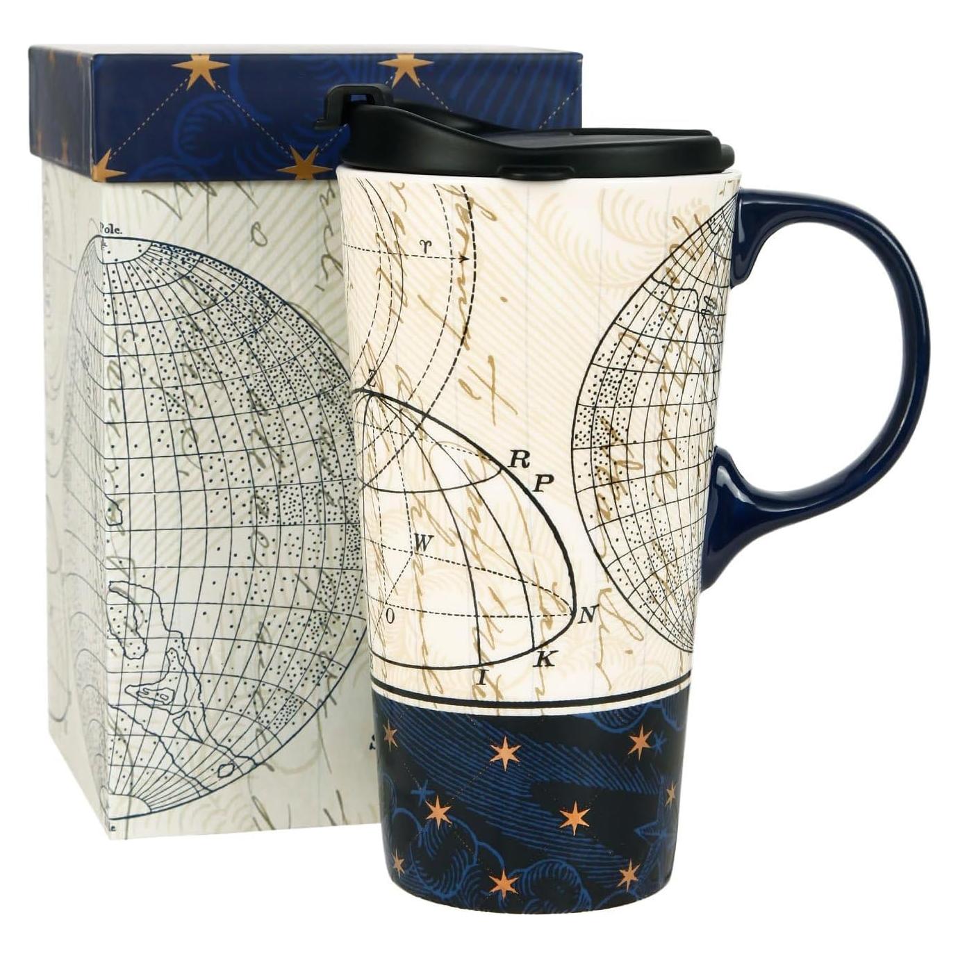 Taza de Viaje Cerámica Topadorn 0.5L Azul con Asa y Caja