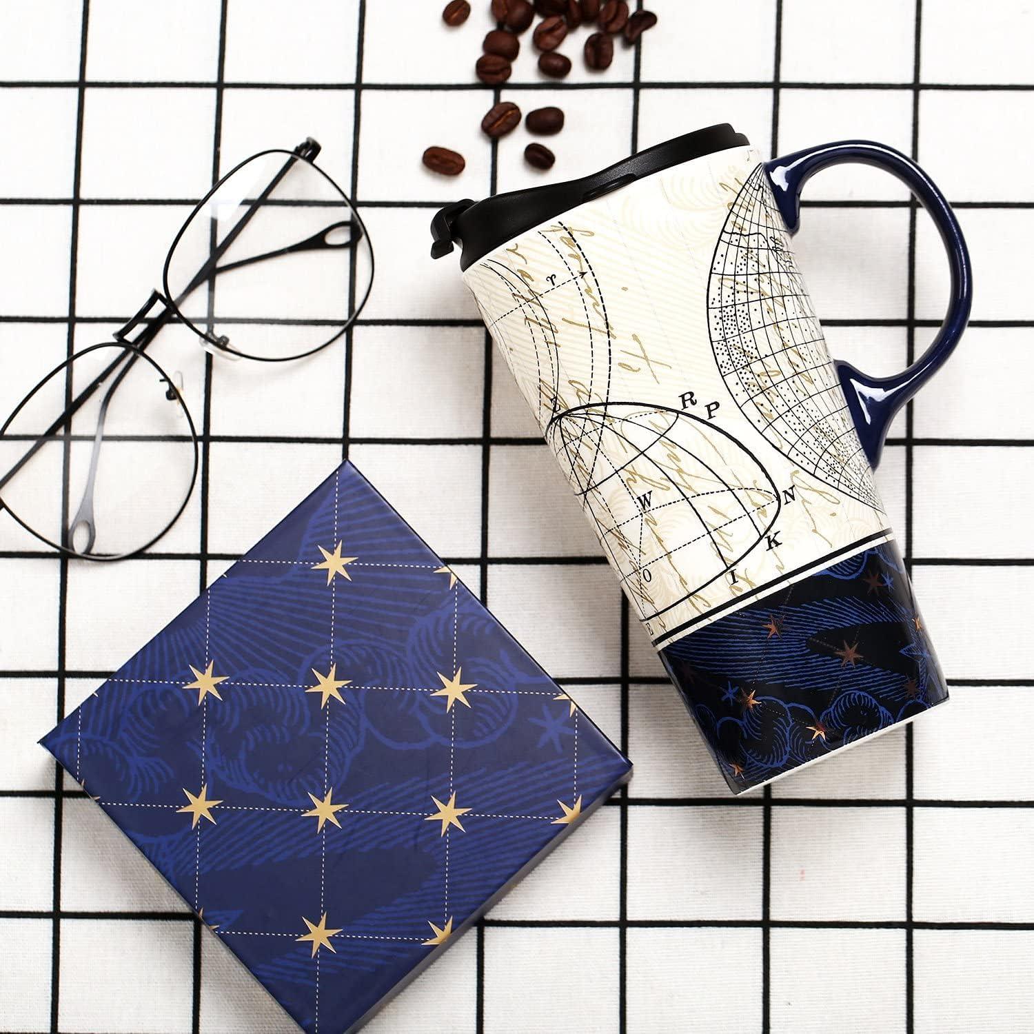 Taza de Viaje Cerámica Topadorn 0.5L Azul con Asa y Caja