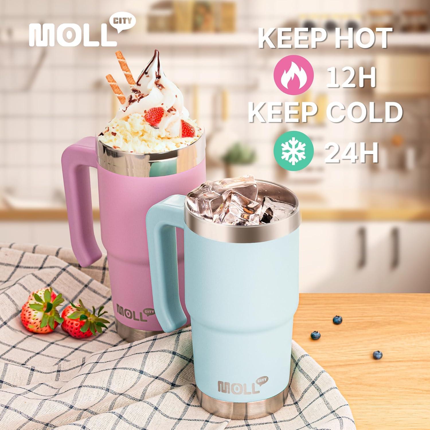 Taza de viaje Mollcity 470ml acero inoxidable azul bebé