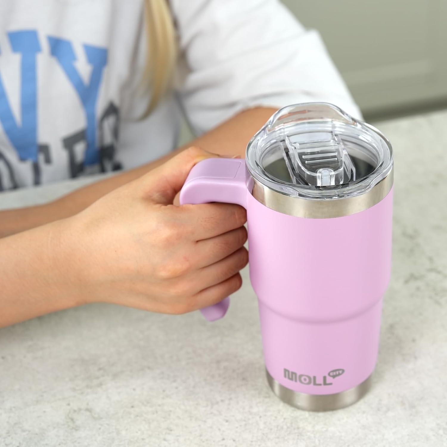 Taza de viaje Mollcity 470ml acero inoxidable azul bebé