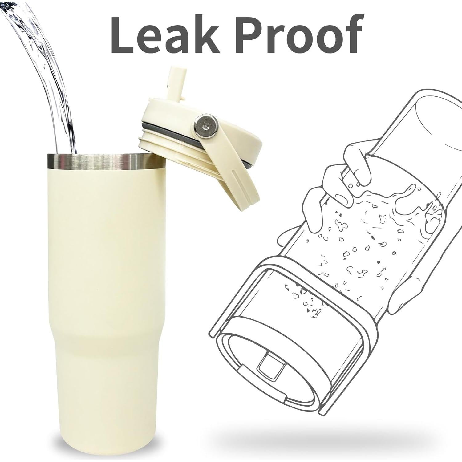 Taza de 30 oz FunTrans Doble Pared Aislada con Popote Crema