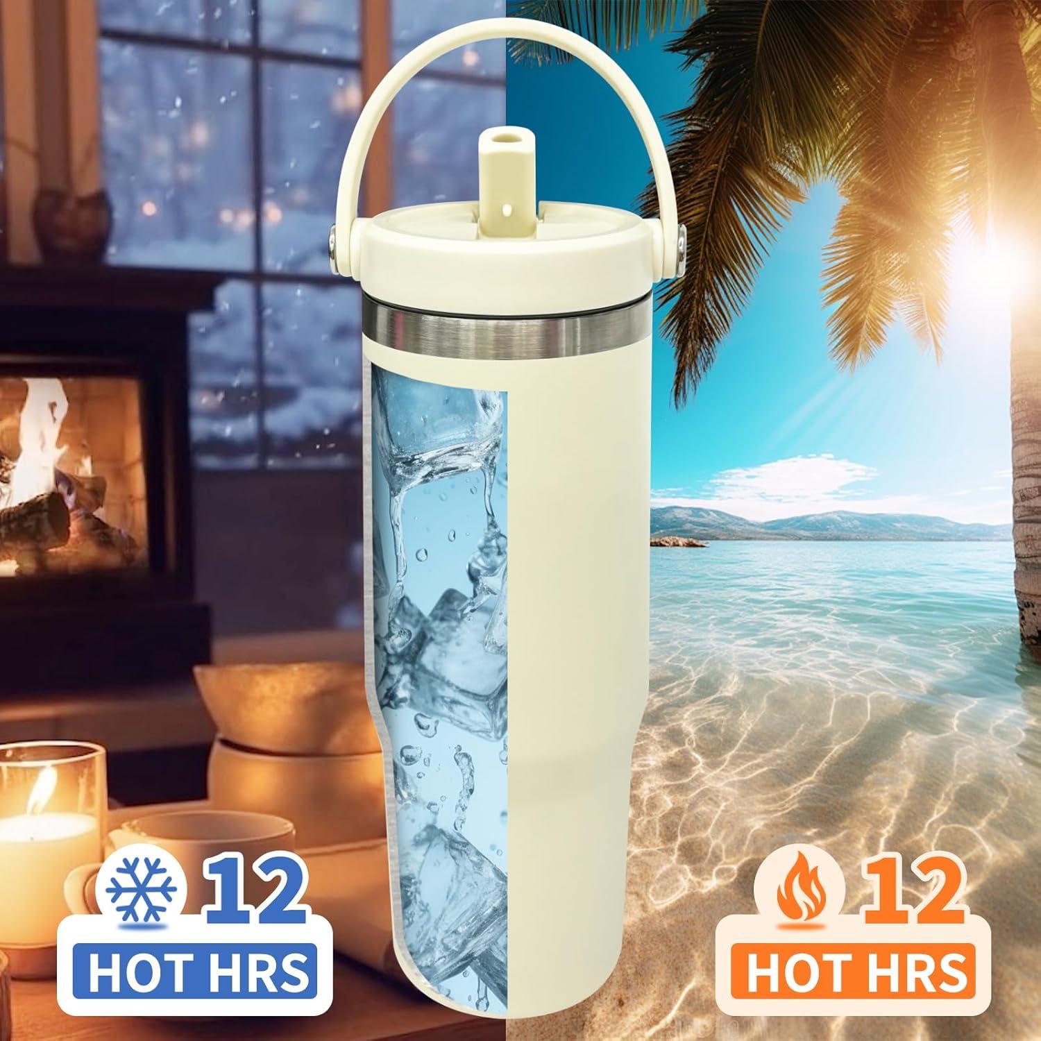 Taza de 30 oz FunTrans Doble Pared Aislada con Popote Crema