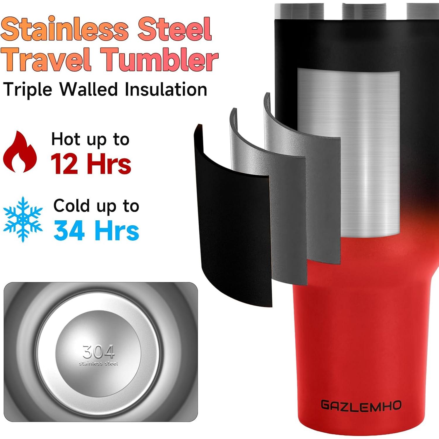 Taza de viaje 40oz GAZLEMHO acero inoxidable a prueba de derrames