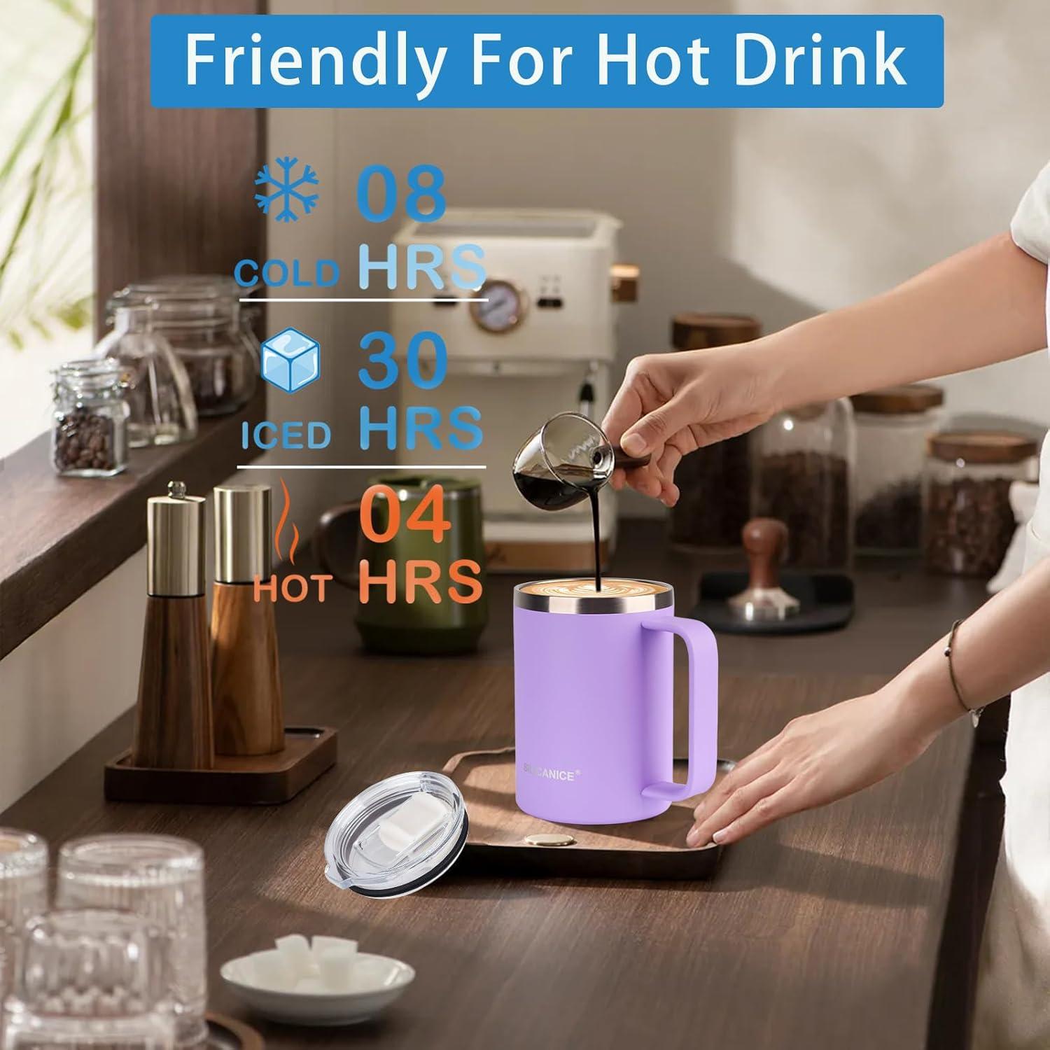 Taza de café aislada SILICANICE morada 396.9 ml con tapa