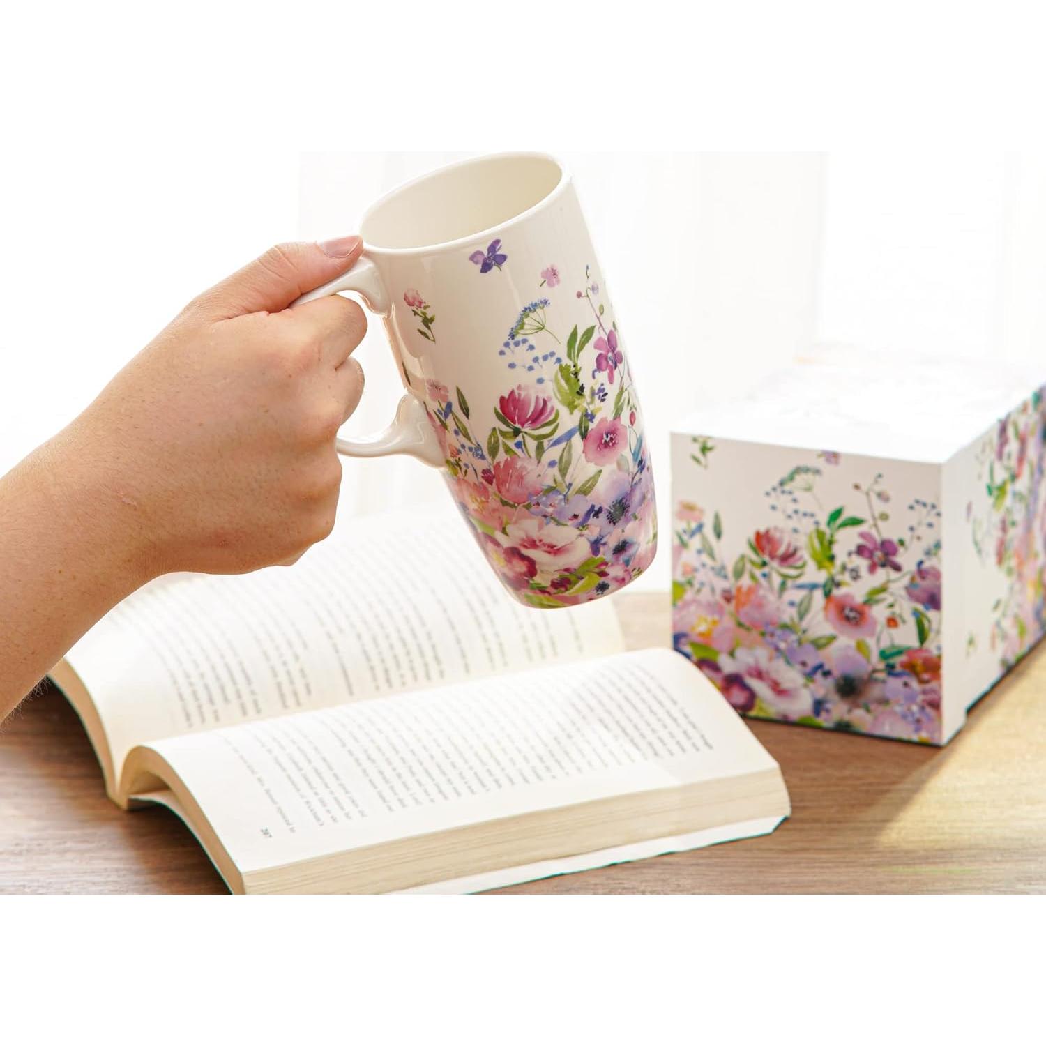 Taza de Cerámica Voltogar 500ml Rosa Floral con Tapa