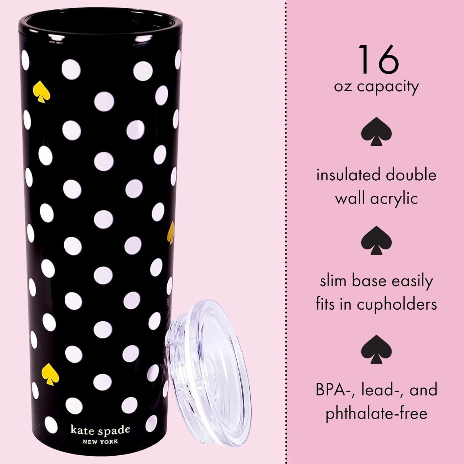 Taza de Viaje Aislada Kate Spade 473ml Lunares Doble Pared