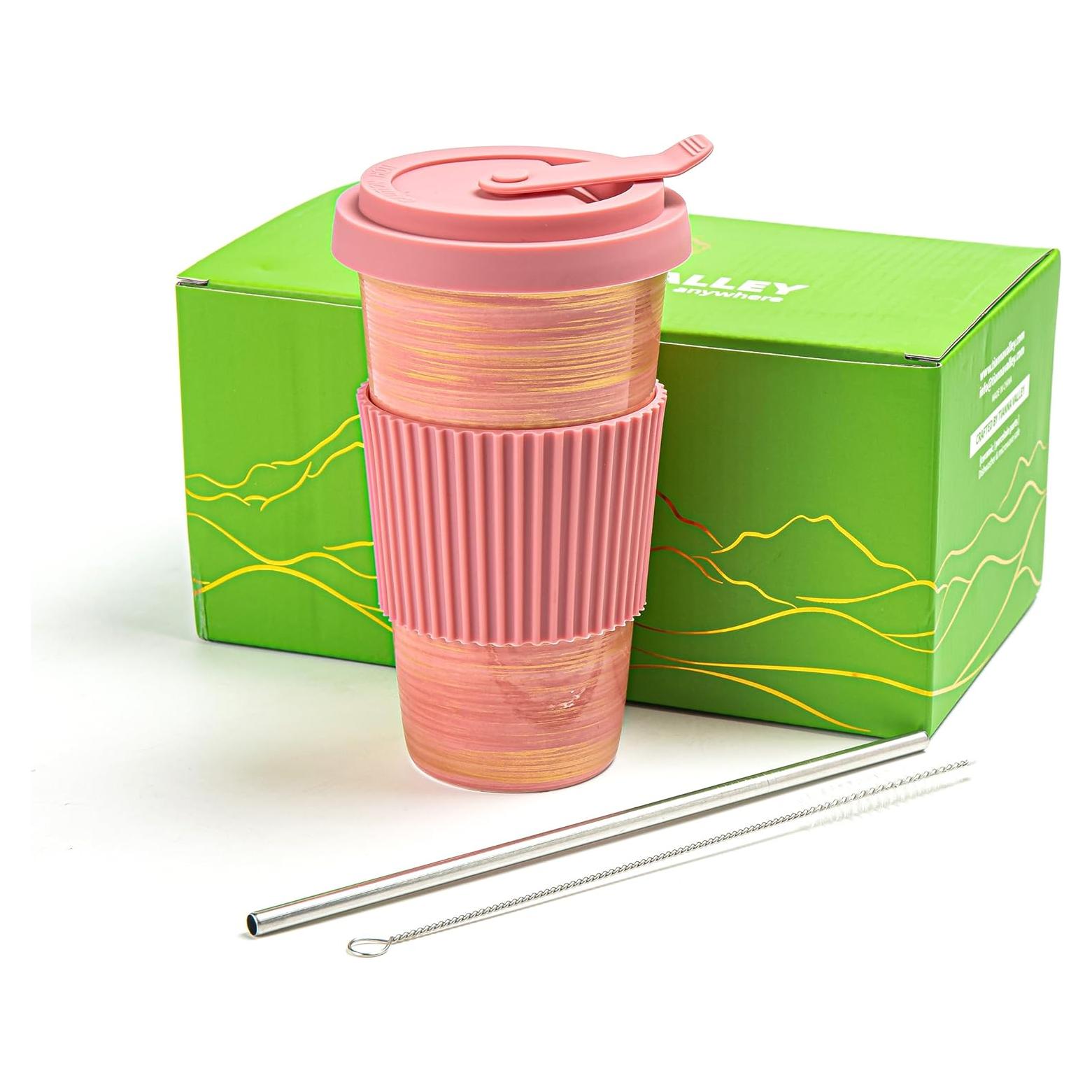 Taza de Viaje Cerámica Rosa TIANNA VALLEY 450ml A Prueba de Microondas