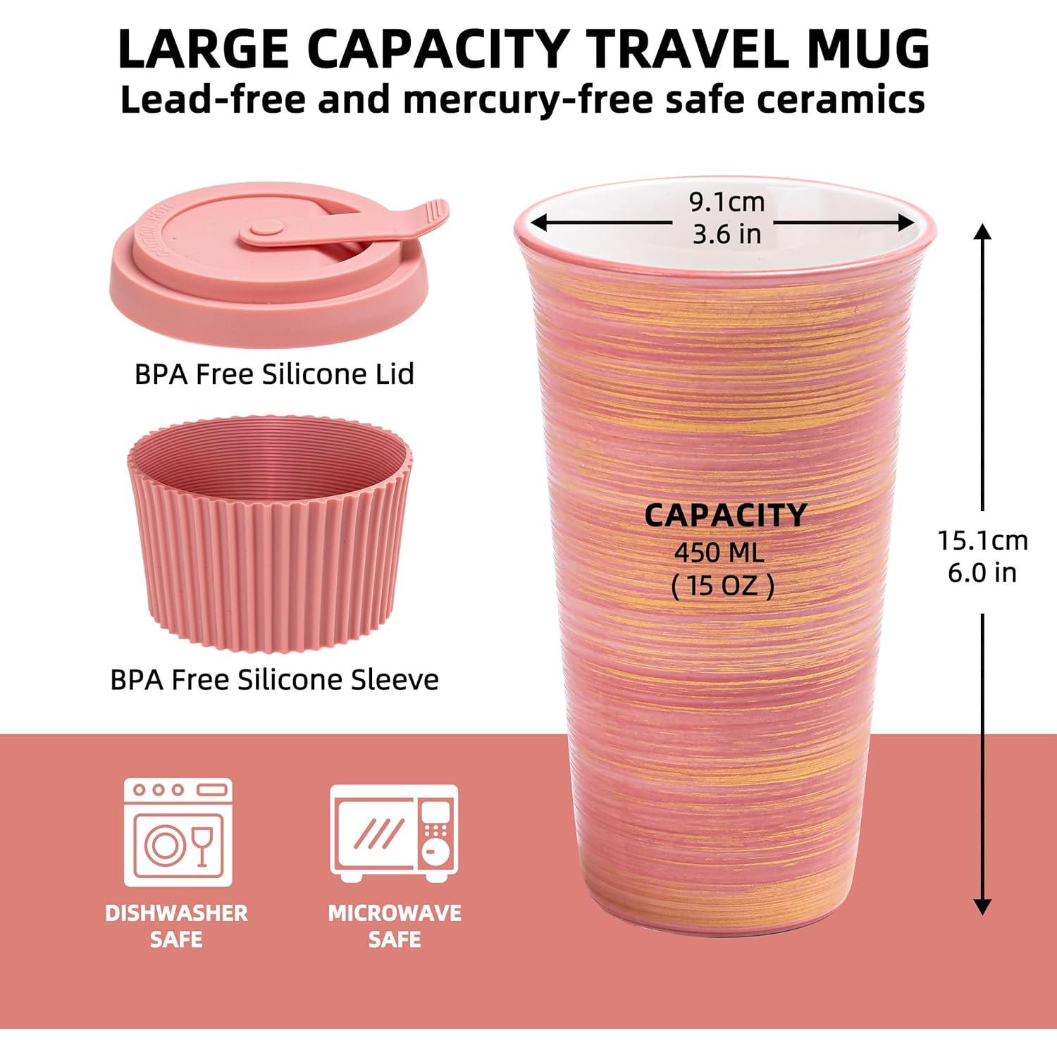 Taza de Viaje Cerámica Rosa TIANNA VALLEY 450ml A Prueba de Microondas